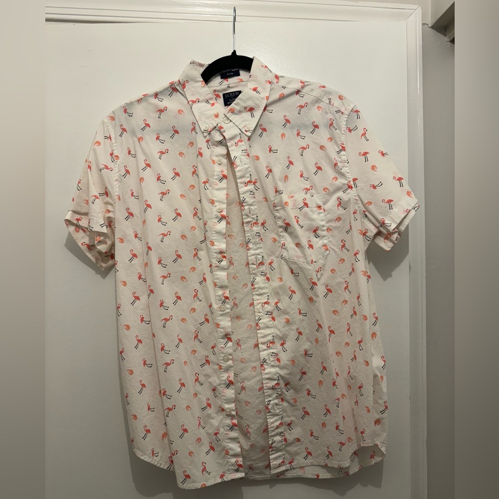 J. Crew Factory Short-sleeve slim flamingo print shirt